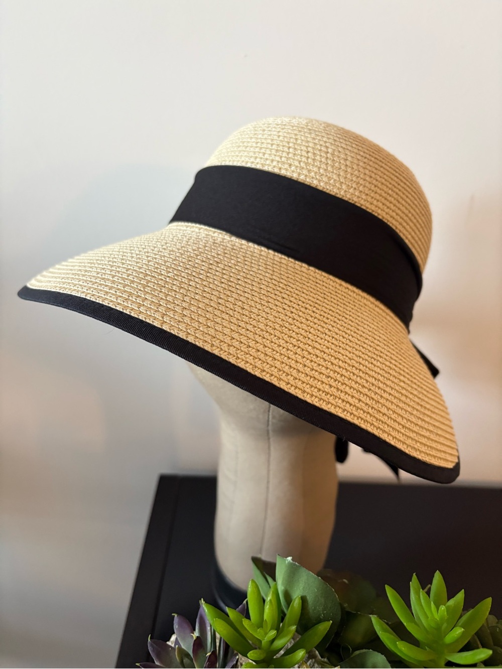 Split Back Cloche Hat with Black Band 13.5inches brim to brim